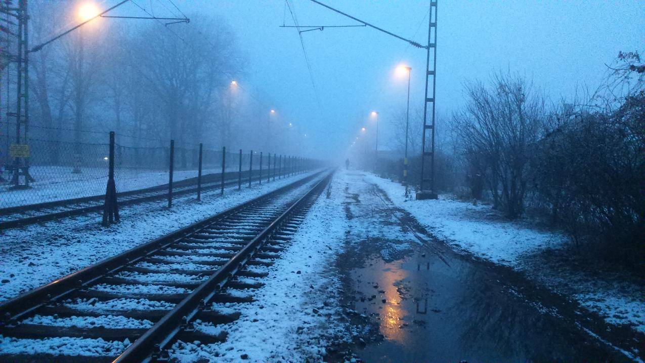 匈牙利,Tiszaluc,早晨,铁路,铁路轨道,MyPoto,XPARAM2,雾,雪