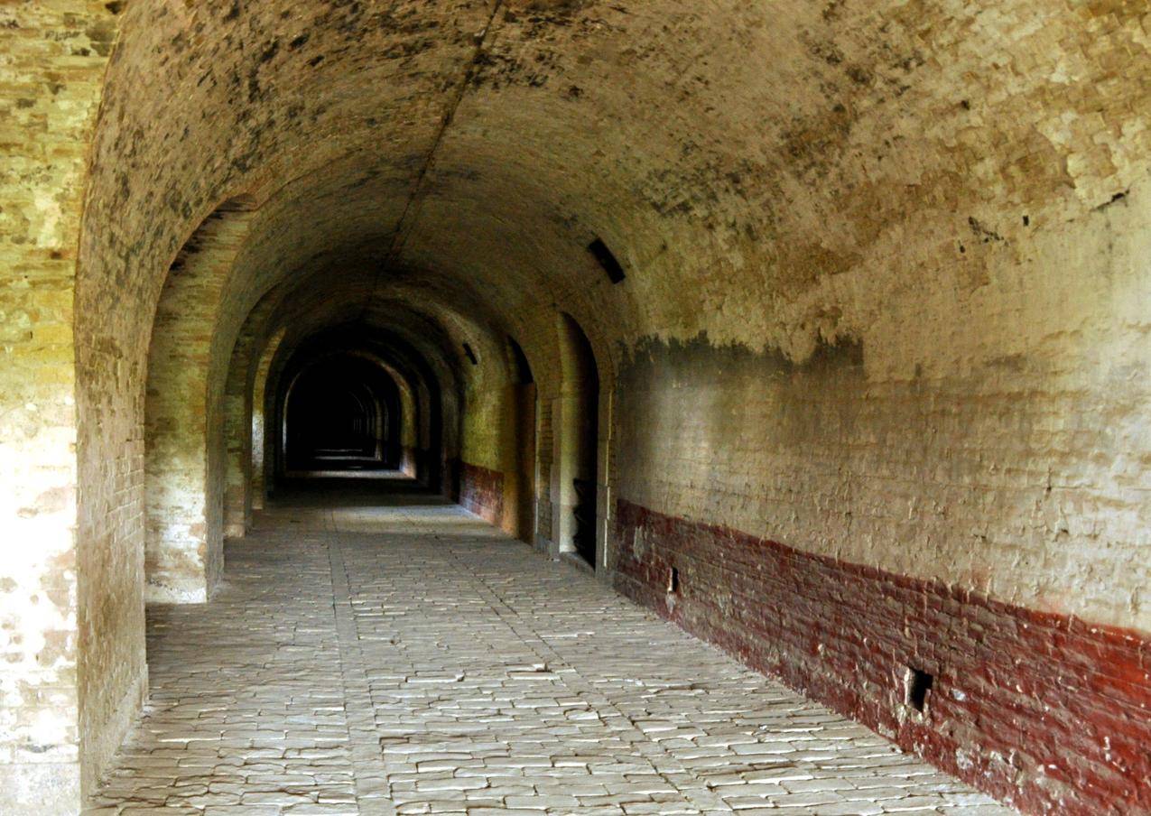 废弃,建筑,寺院,砖块,走廊,室内,阴影,拱门