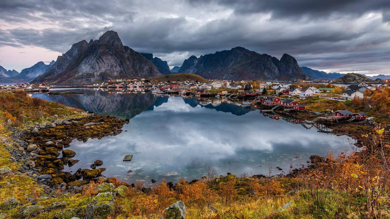 挪威,景观,反射,山