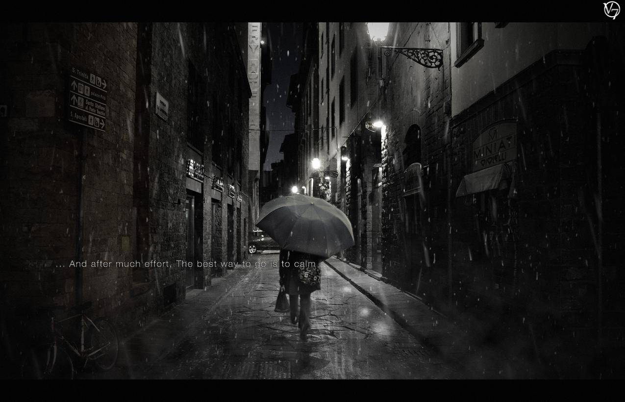 雨伞,雨,雾,街道,小巷,PS图象处理软件,光操纵,情感