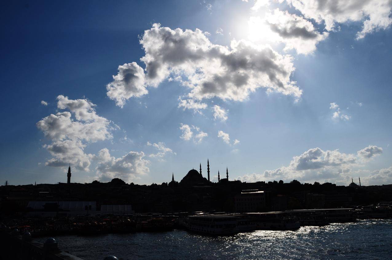 伊斯坦布尔,黑暗,城市风光,阳光,水,天空
