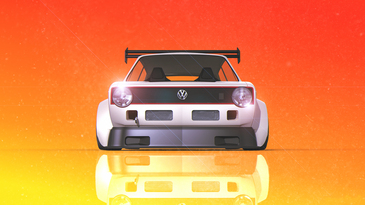 车,大众高尔夫,Golf1,GolfGTI,VolkswagenGolfGTI,赛车,rallycars,白色,梯度,镜头光晕,碎屑,大众,黄色,橙色,车辆,orangebackground,反射