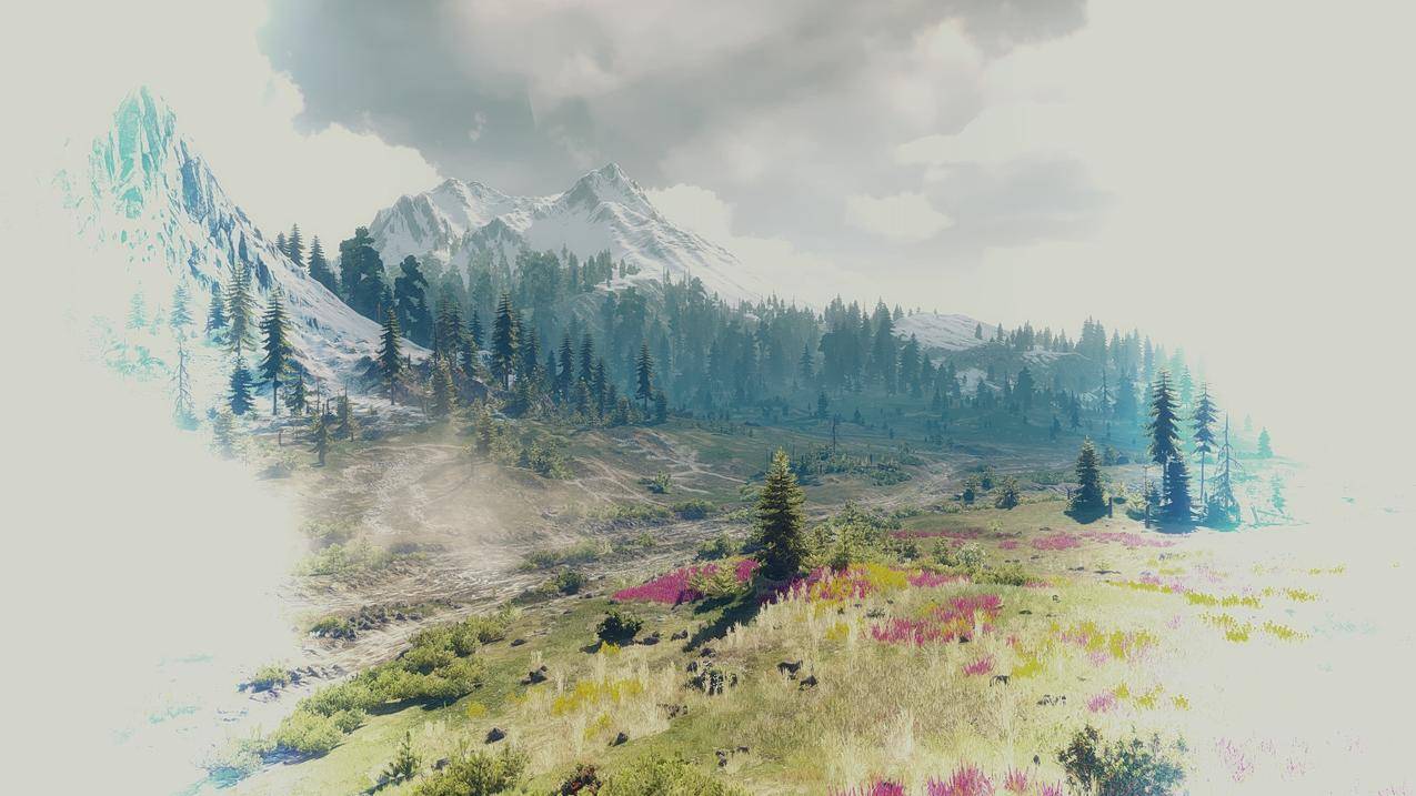 TheWitcher3：WildHunt,绘画,山,树,雪,云,草,TheWitcher,VideoGameArt,视频游戏