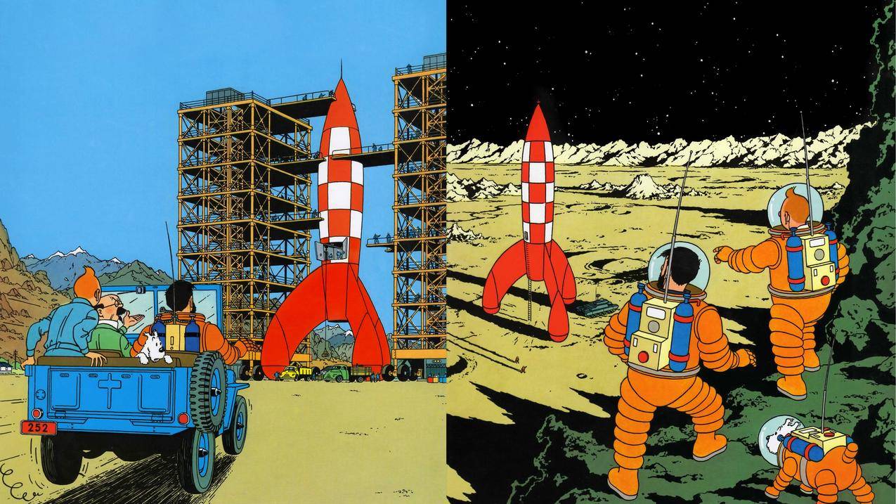 Tintin,绘画,火箭,书本