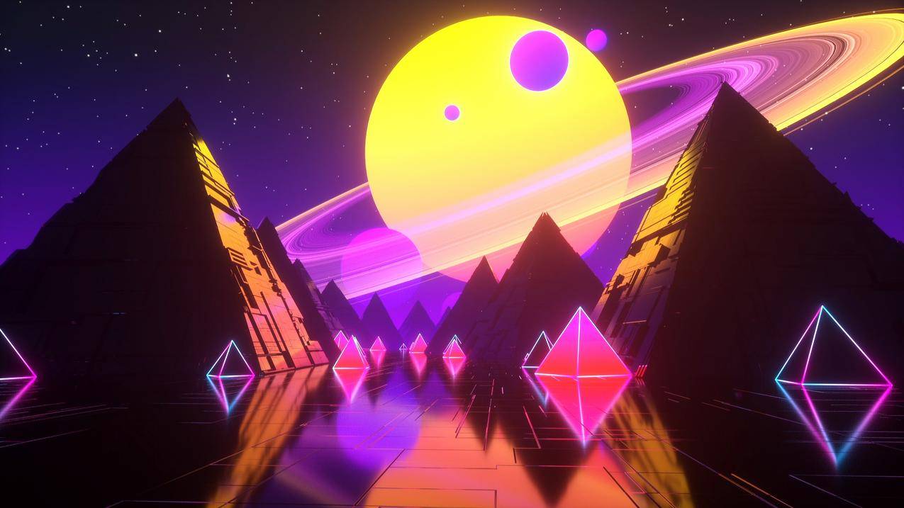 digitalart,synthwave,丰富多彩,抽象,星球,planetaryrings