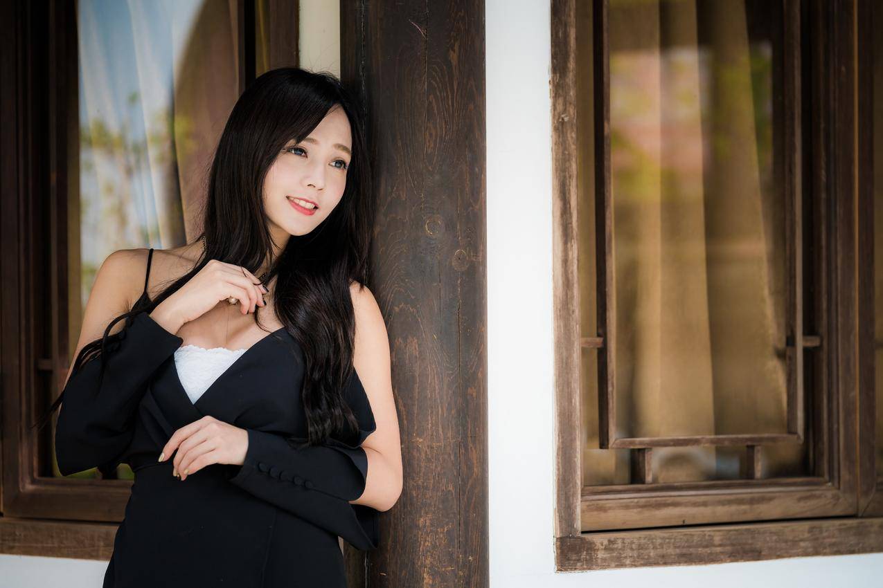 妇女,模型,黑发,亚洲,长毛,womenoutdoors,lookingintothedistance,微笑,肖像
