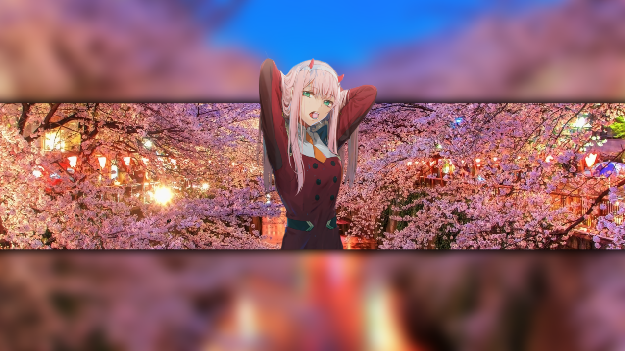 pinkhair,whiteskin,greeneyes,粉红色,DarlingintheFranXX,ZeroTwoDarlingintheFranXX,编码：002,图片内图片,pitureinpicture,模糊,cherryblossom,动画,animegirls,同人画