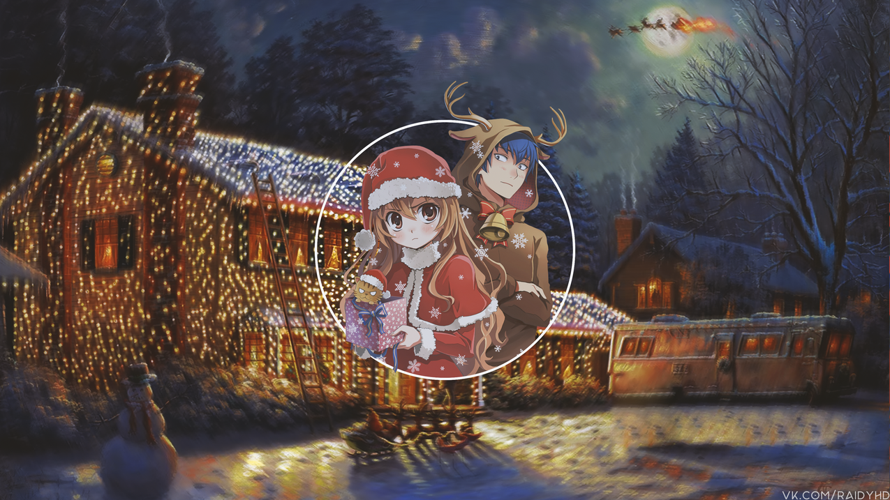 动漫,animegirls,animeboys,子母画面,圣诞节,Santahats