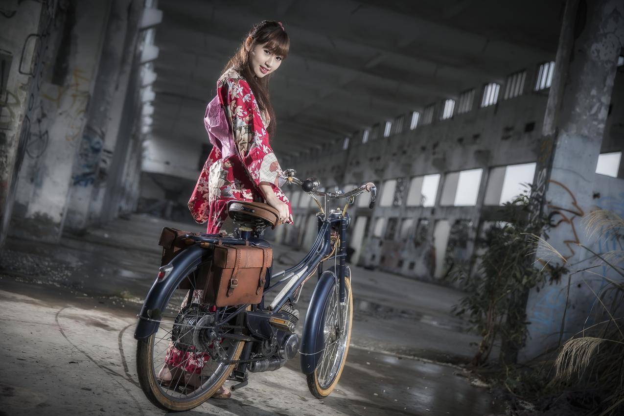亚洲,女性,模特,女人自行车,自行车