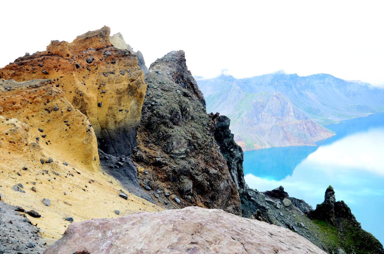 天池,火山,中国,山,光明