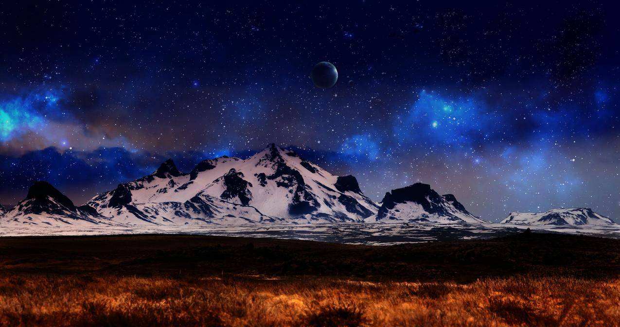 行星,山脉,星星,太空,天空,自然,景观,数字艺术
