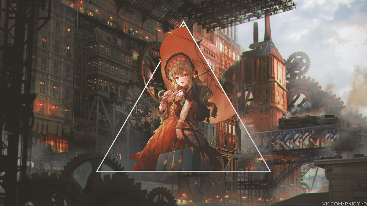 animegirls,动漫,子母画面,蒸汽朋克,伞