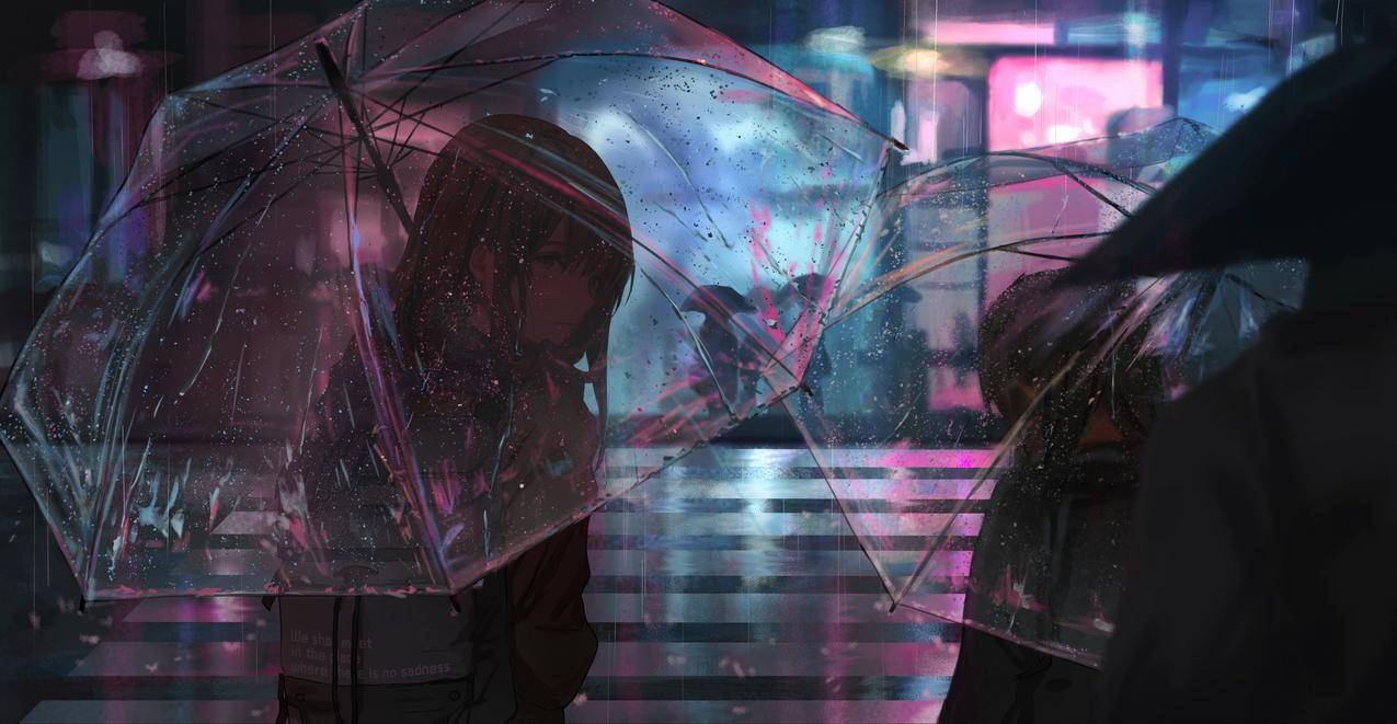 二次元,umbrella,rain,night