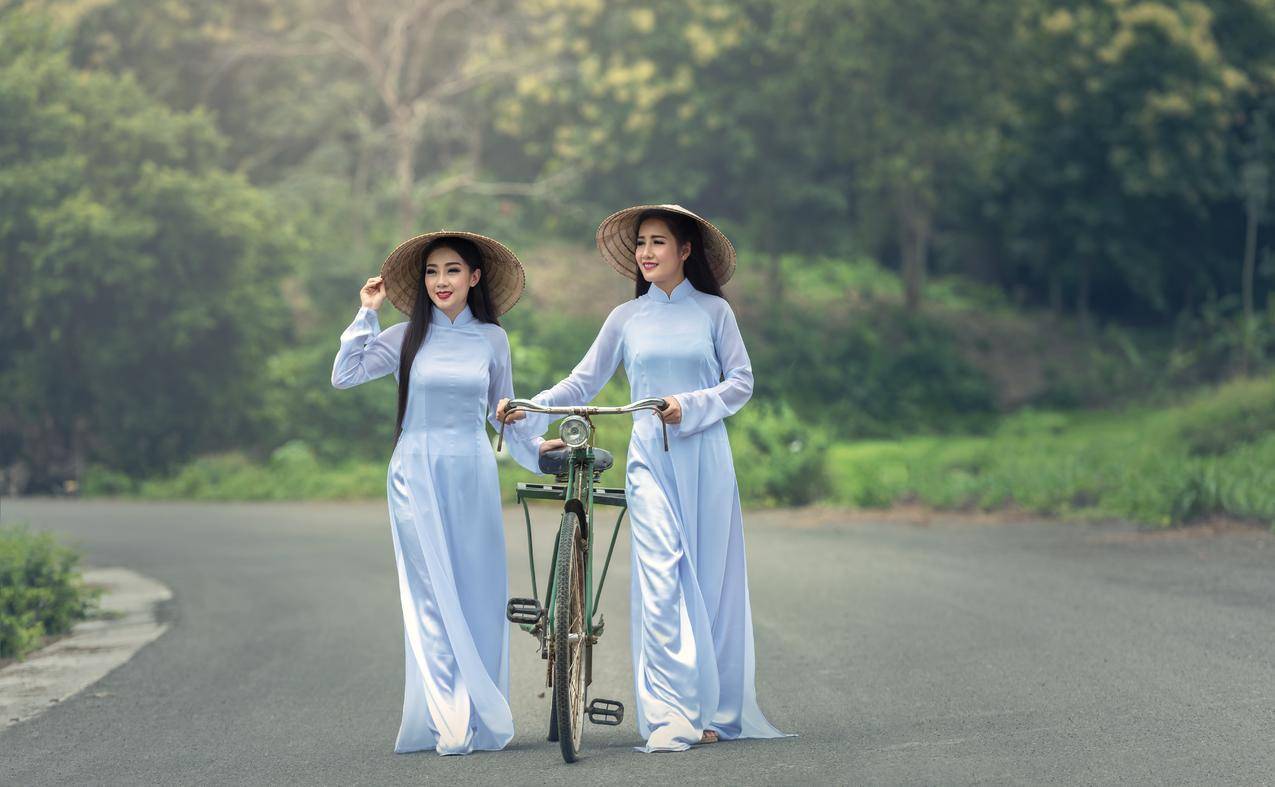 亚洲,妇女,自行车,Chineseclothing,越南