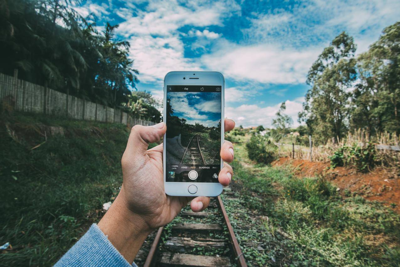 手,电话,风景,铁路,自然,iPhone
