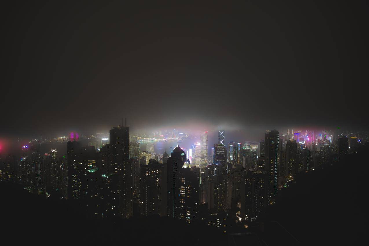 香港,后景色,霓虹灯,雾霭,Instagram