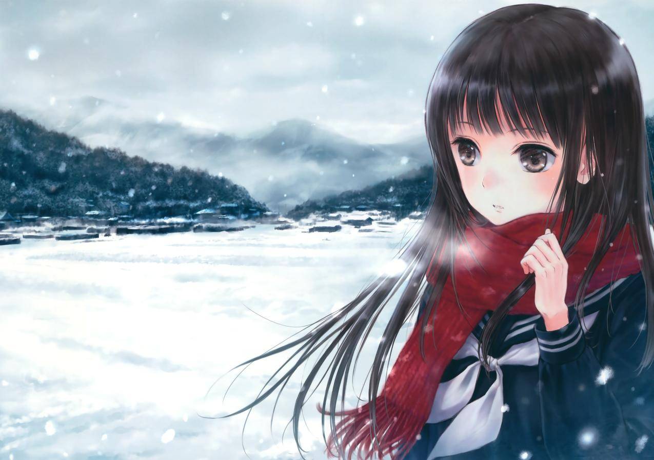 原创人物,动漫,动漫,雪,围巾,校服