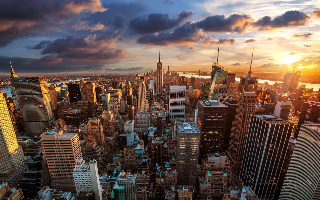 城市,纽约,景观,城市景观,建筑,日落,美国