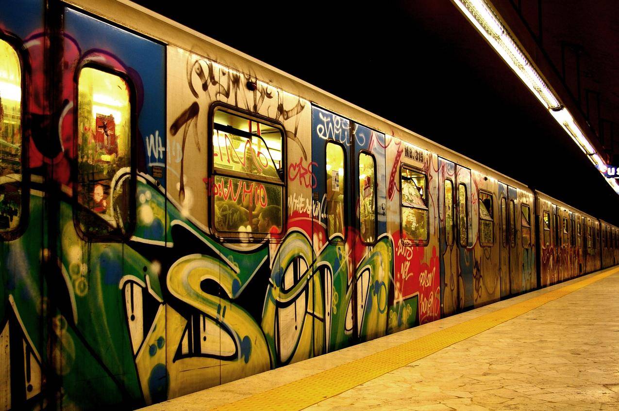 地铁,车辆,火车,地铁,涂鸦