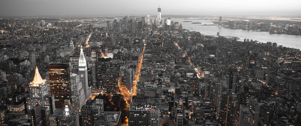 城市,纽约,选择色彩,灯光,美国,城市景观,全景