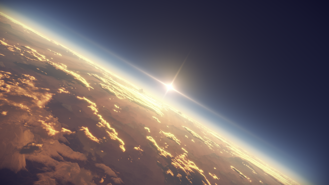 日落,太阳,云,天空,太空,星球,山,aboveclouds,阴影,spaceart,动漫