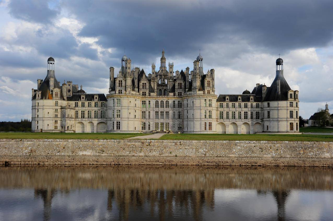 自然,景观,建筑,城堡,古塔,树木,Loire,法国,水,反射,草,云,房子