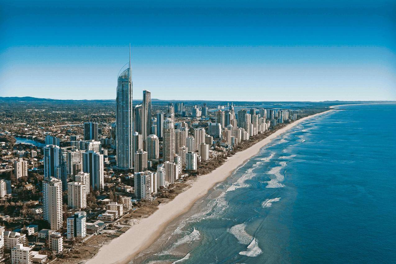 城市,蓝色,海洋,沙滩,沙滩,澳大利亚,城市景观