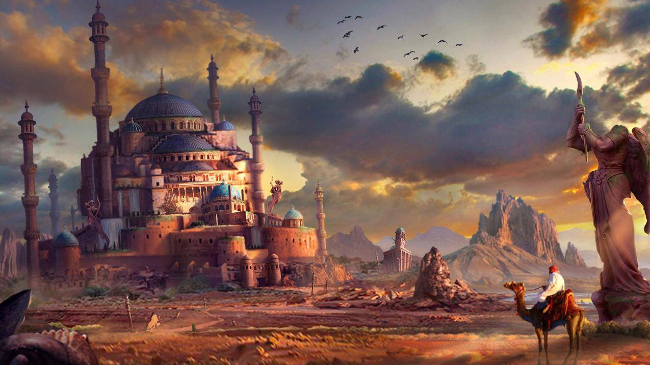 阿拉伯,fantasyart,lookingintothedistance,camels
