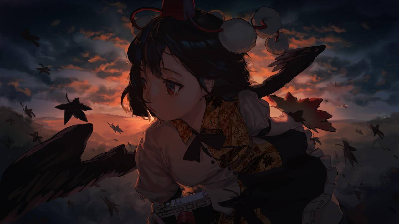 脸,动漫,animegirls,黑暗,天空,树叶