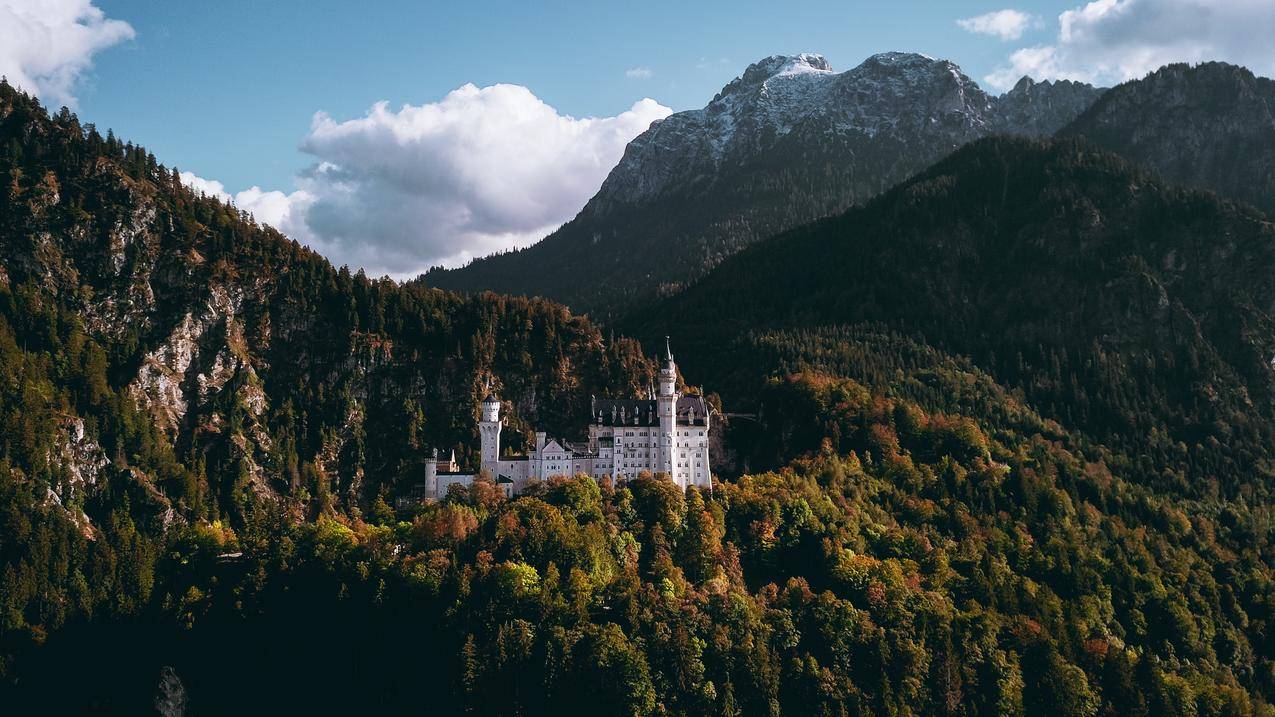 景观,森林,山脉,城堡,云,NeuschwansteinCastle,德国