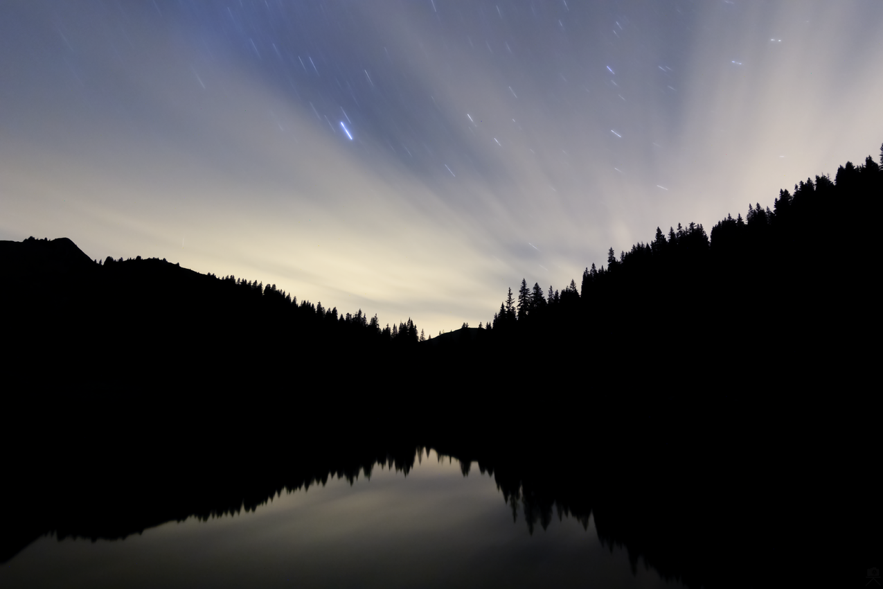景观,湖,晚上,森林,星