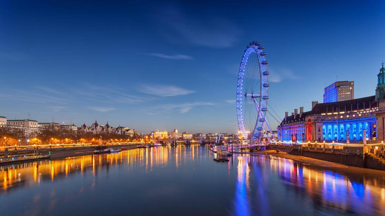 河流,伦敦,LondonEye,轮船,灯光,反射,RiverThames