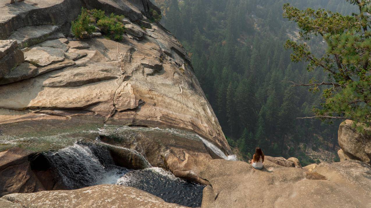 YosemiteValley,瀑布,岩石,自然,景观,眺望远方