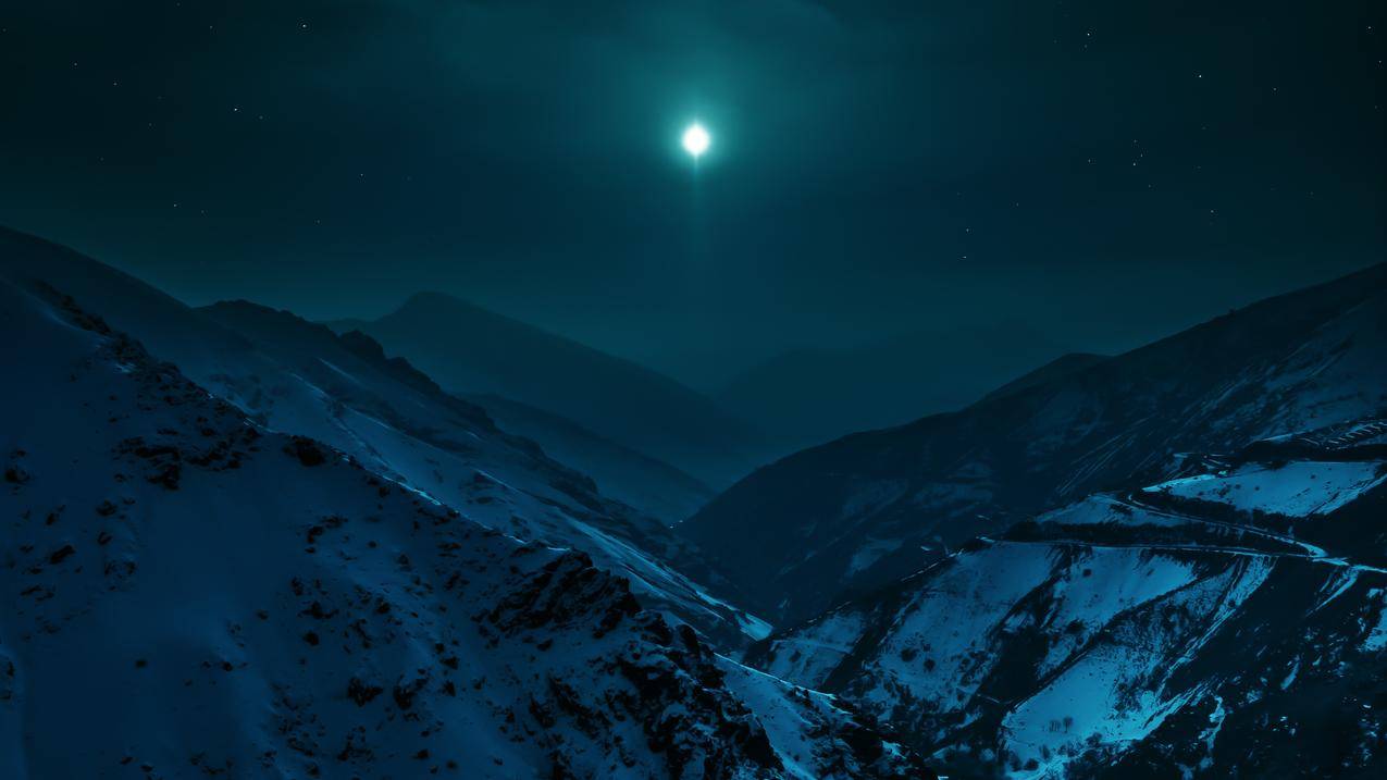 山,自然,景观,Moon,天空,夜景,雪