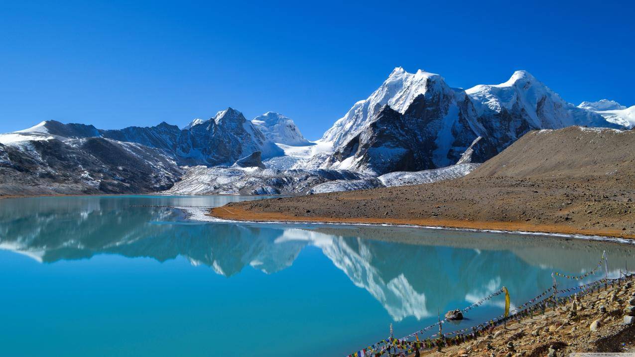 山,湖,雪,景,自然,水,映