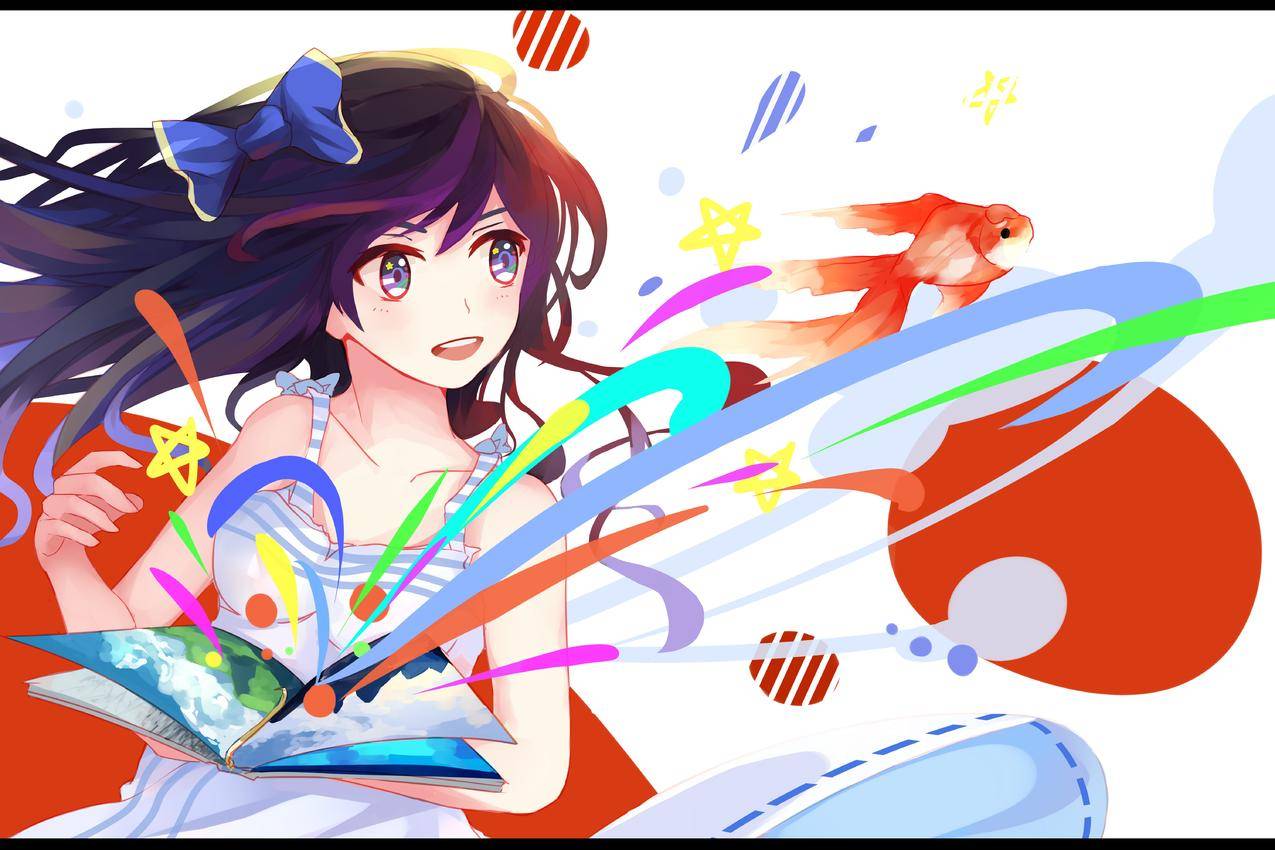 原创人物,动漫,动漫,多彩,金鱼,书籍