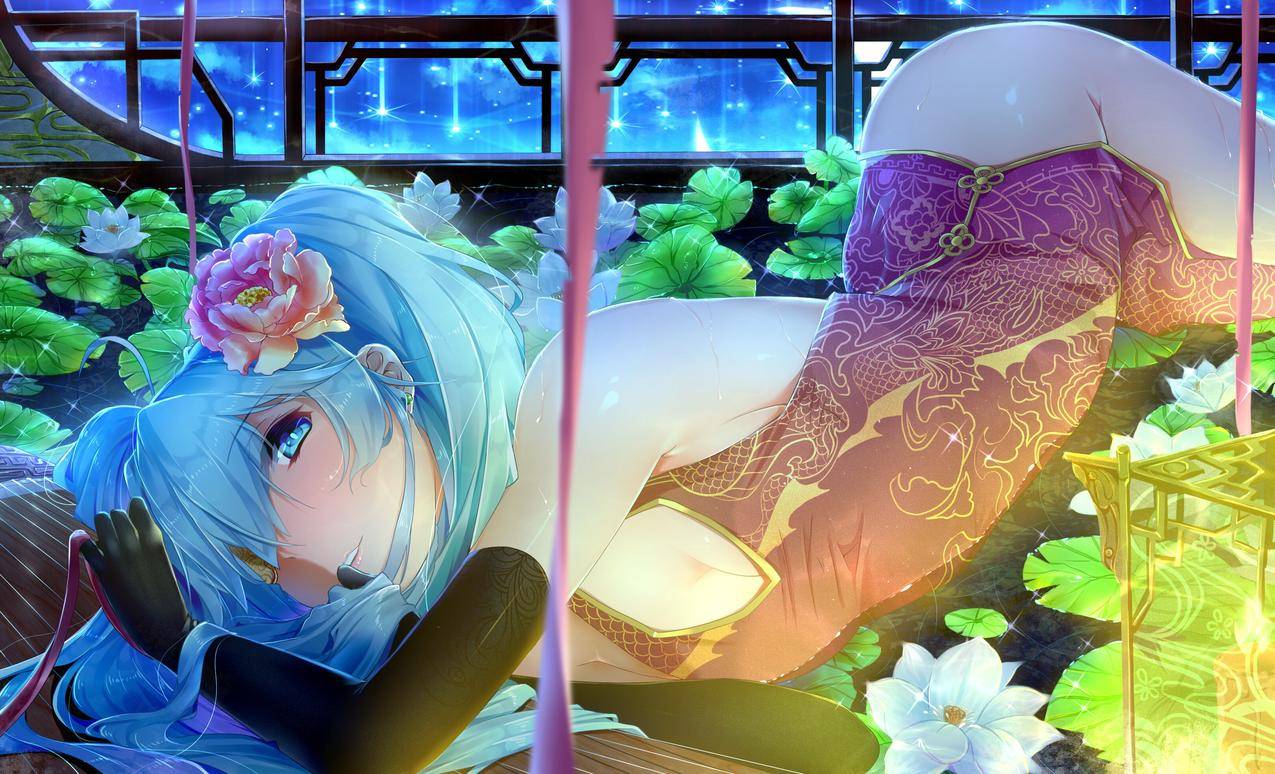 卵裂,长毛,蓝头发,蓝眼睛,动漫,动物形象,声母,HatsuneMiku,Chinesedress,诺布拉,诺潘,Cheongsam