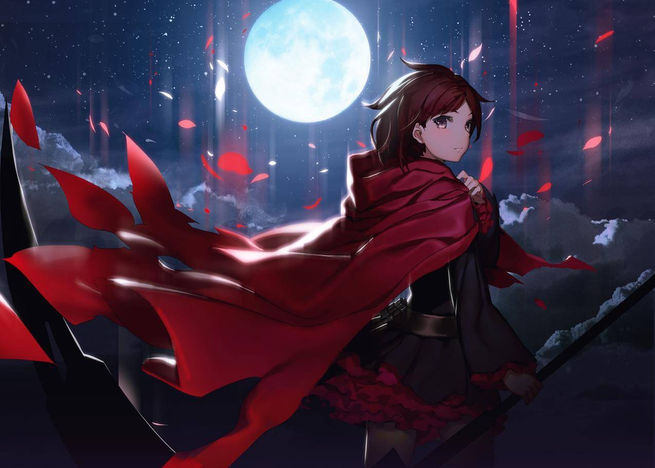 短毛猫,动画,动画,RWBY,RubyRose,角色,披肩,连衣裙,广寒宫,夜晚,武器