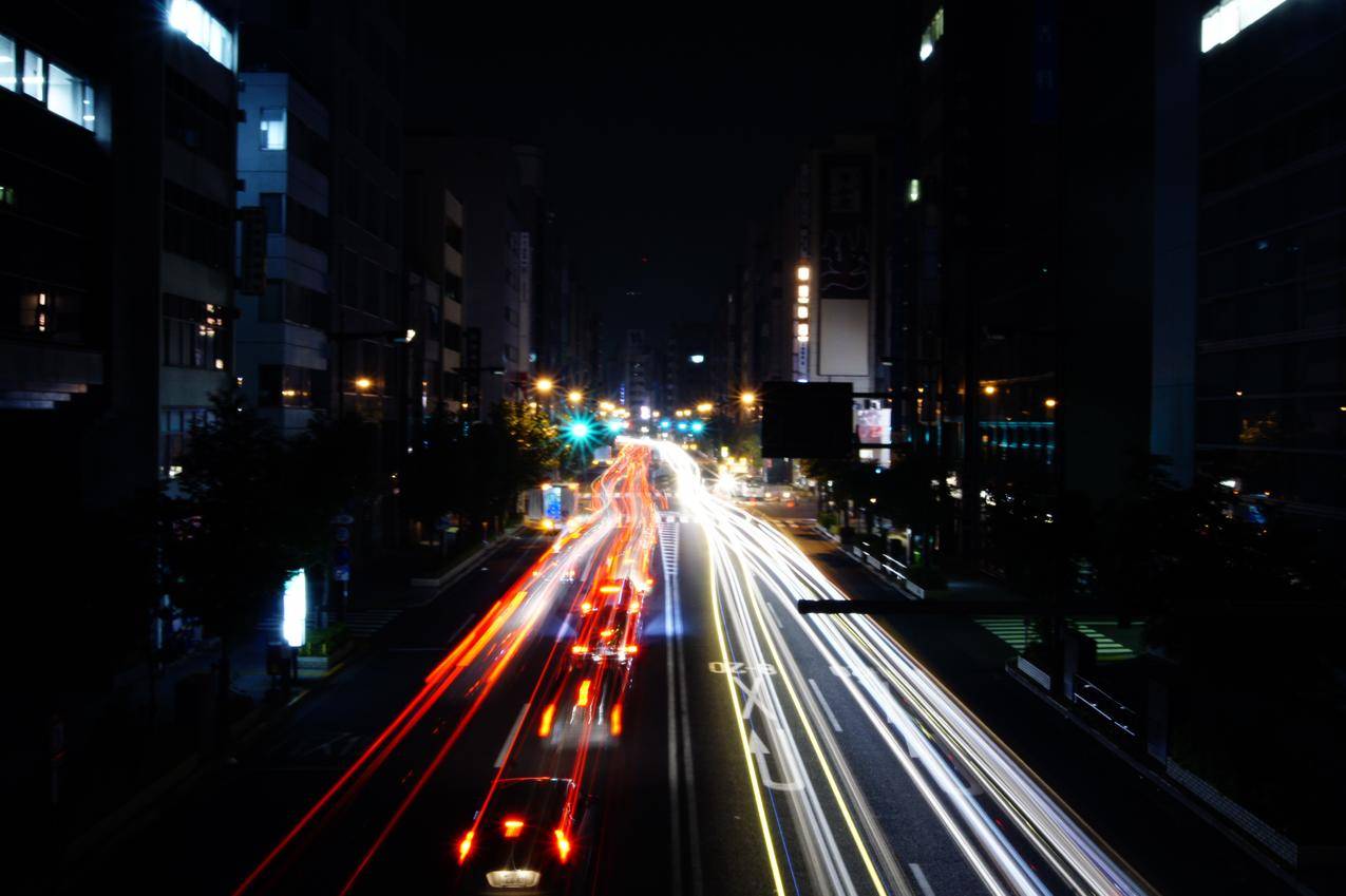 夜,东京,长曝光,轻轨,路,日本,交通