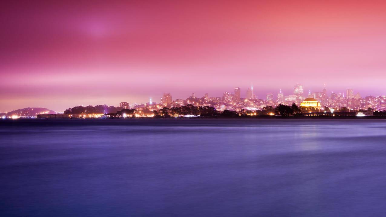 摄影,海洋,水,城市景观,夜晚,城市,SanFrancisco,美国