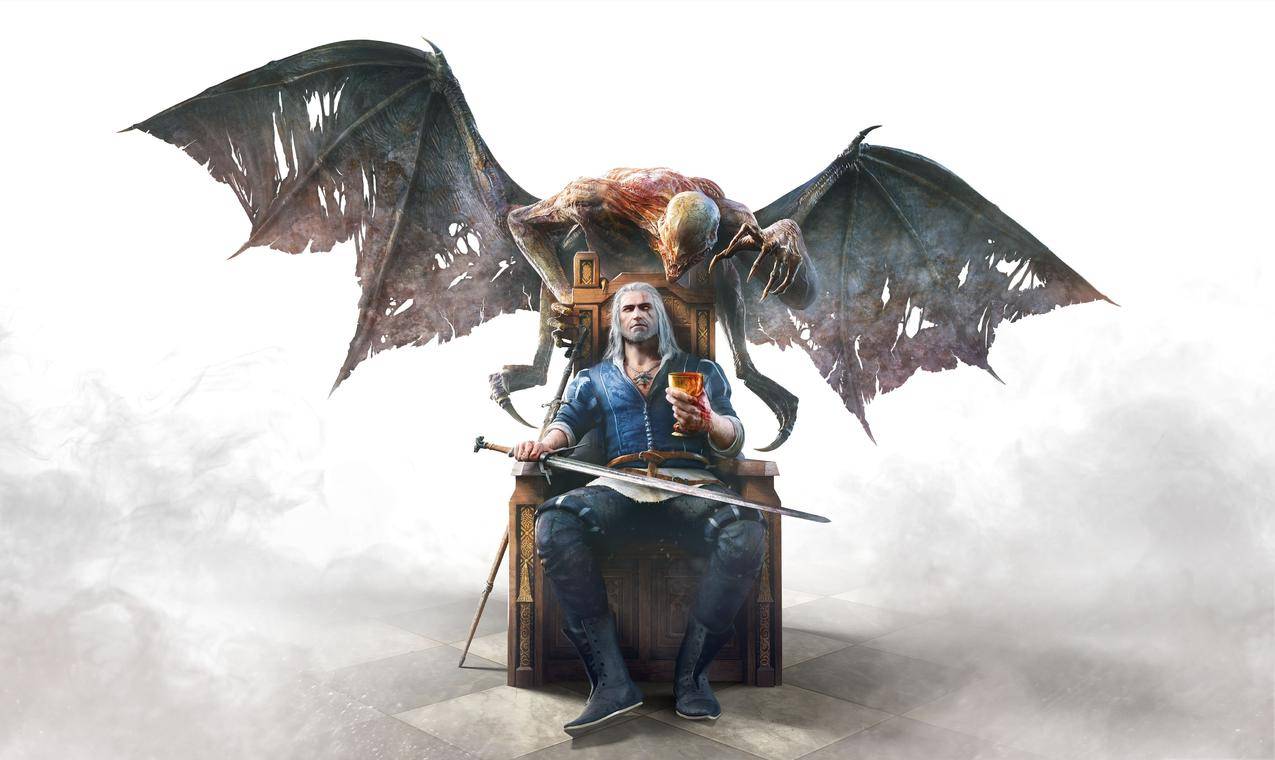 GeraltofRivia,白发,吸血鬼,巫婆,数字艺术,艺术品,视频游戏,巫术3：WildHunt,血与酒,翅膀,剑,宝座