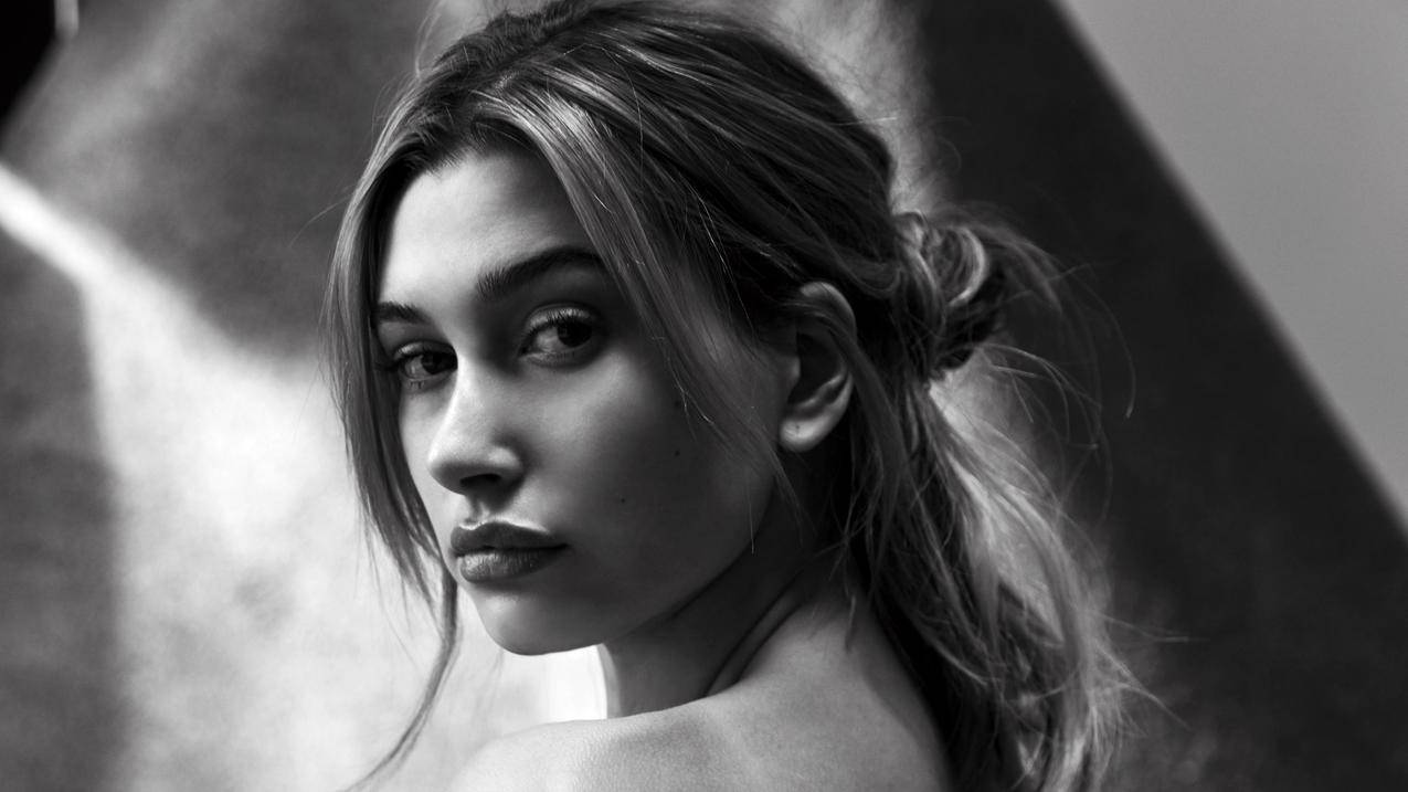 女人,名人,HaileyBaldwin,脸,单色,肖像