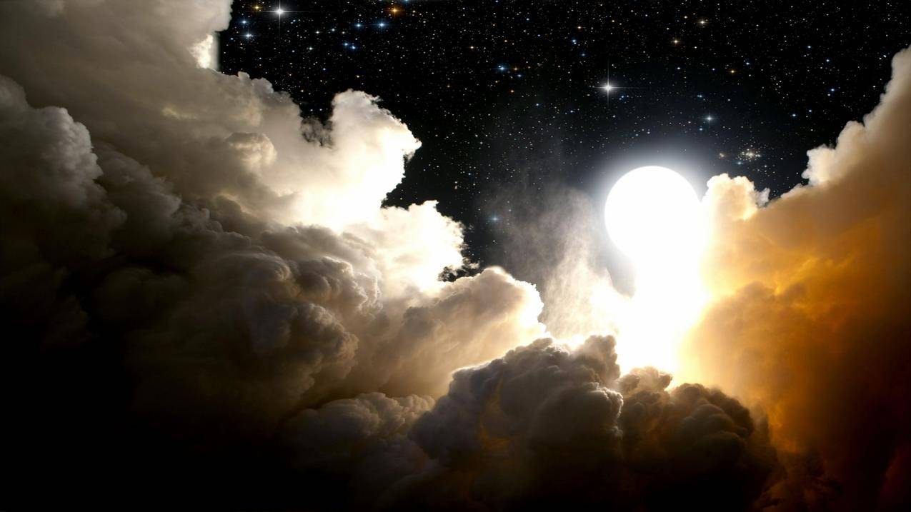 夜晚,星星,数字艺术,太空人,Moon,云