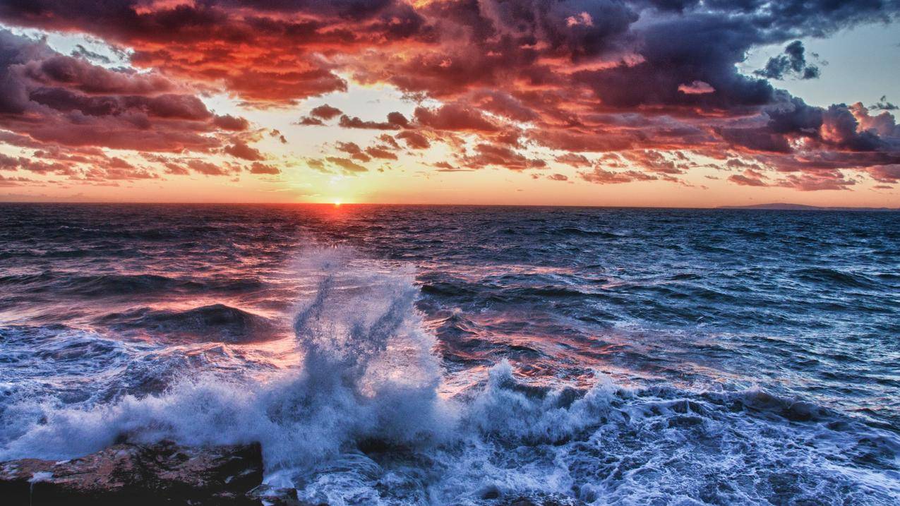 自然,海洋,水,波浪,HDR,日落,云彩