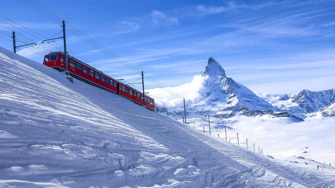 策马特,瑞士,阿尔卑斯山,雪,火车,山,马特峰,风景,云,冬天,自然