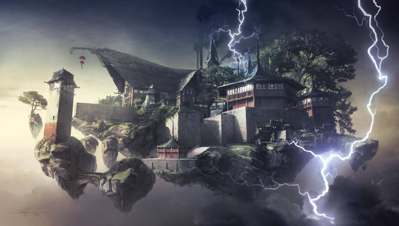 幻想艺术,数字艺术,浮游岛,建筑