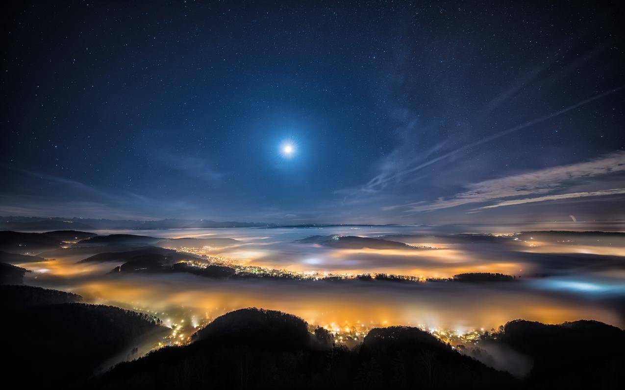 天空,夜晚,灯光,风景