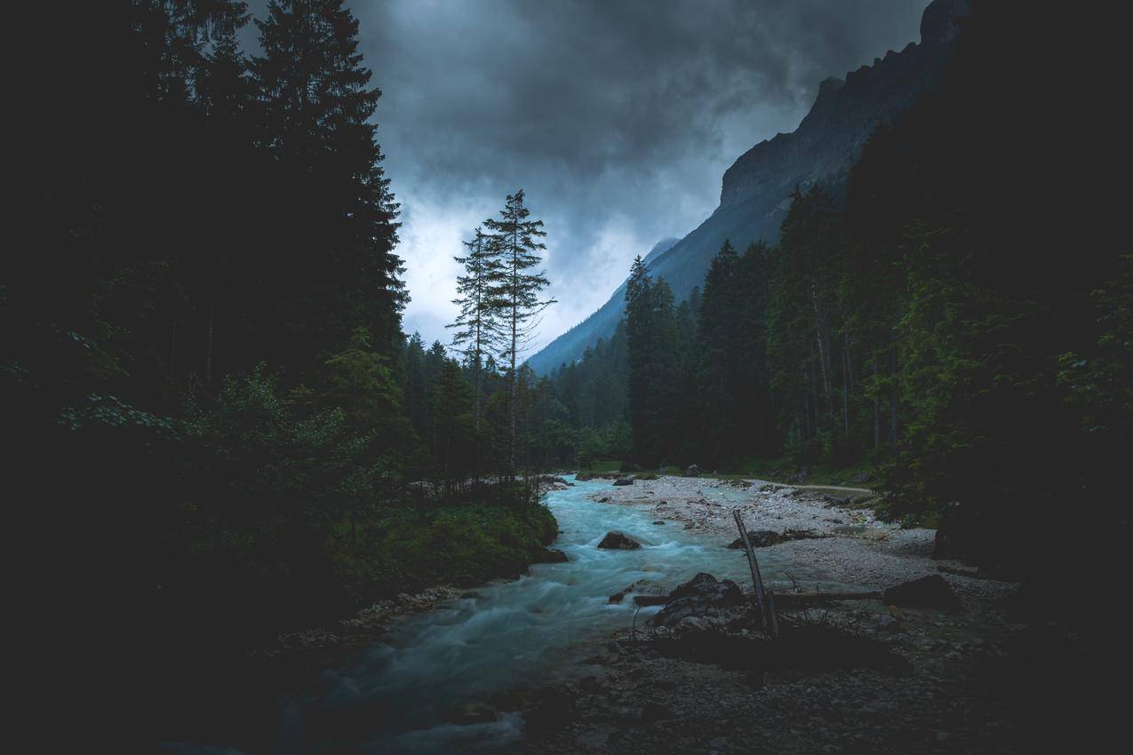 风景,森林,阴天,黑暗,河流,自然,山脉,水