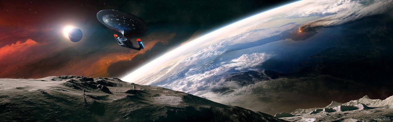 星际旅行,太空,行星,宇宙飞船,双显示器,多重显示