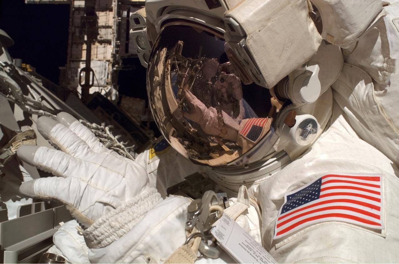 太空服,太空,宇宙,头盔,美国国旗,NASA,宇航员,反射,地球,轨道,太空